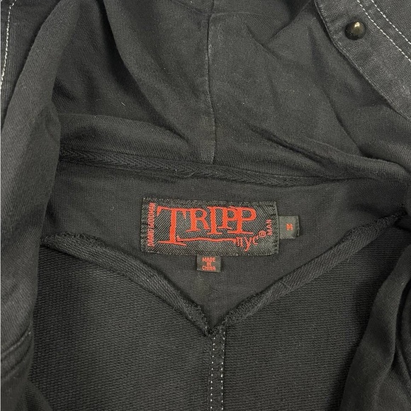[192] Vintage Rare! Tripp NYC Black Moto Biker Punk Hoodie Jacket Handcuffs Sz M - Picture 2 of 5